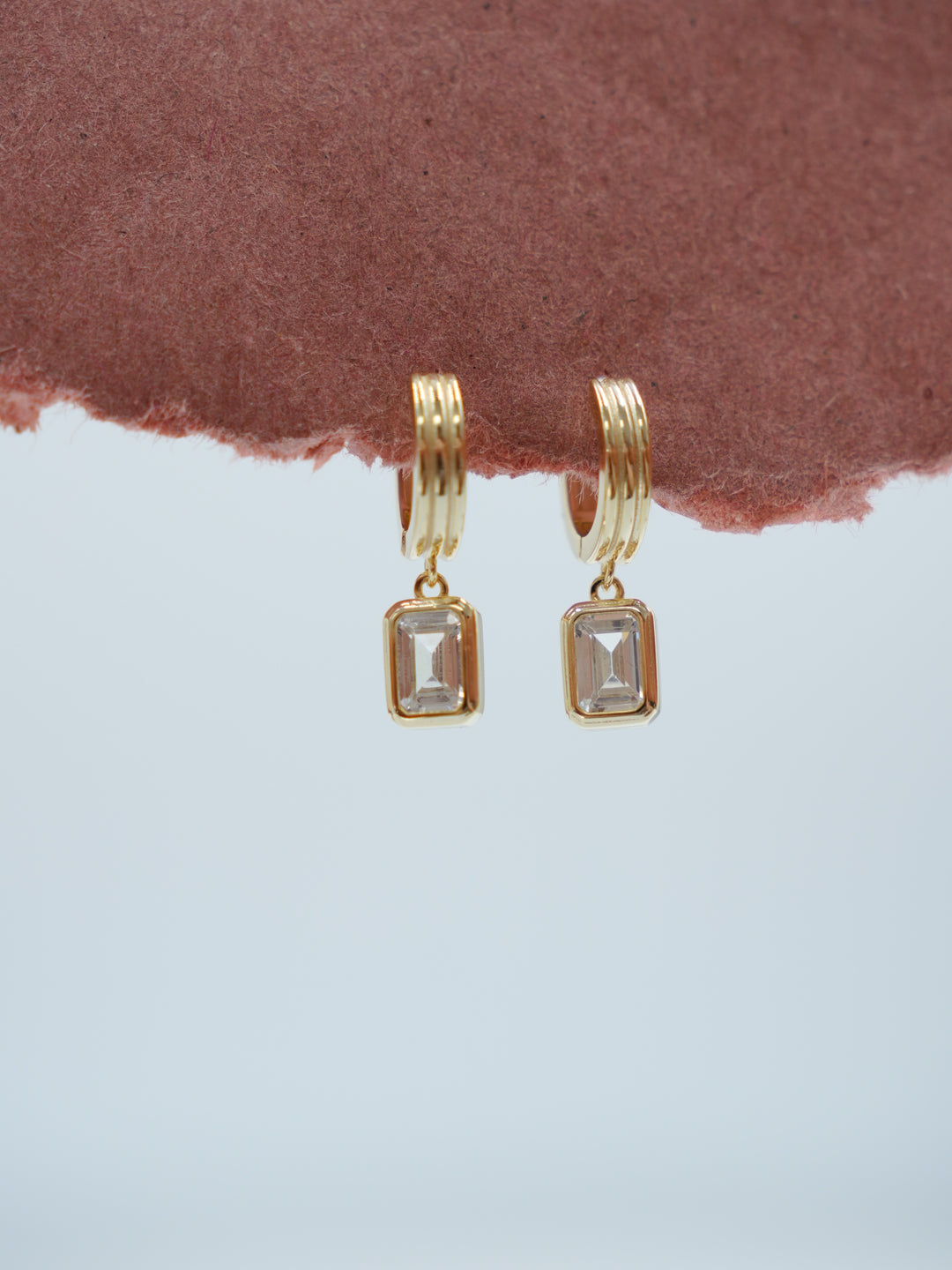 Arya Square CZ 14k Gold Vermeil Dangle Huggie Earrings