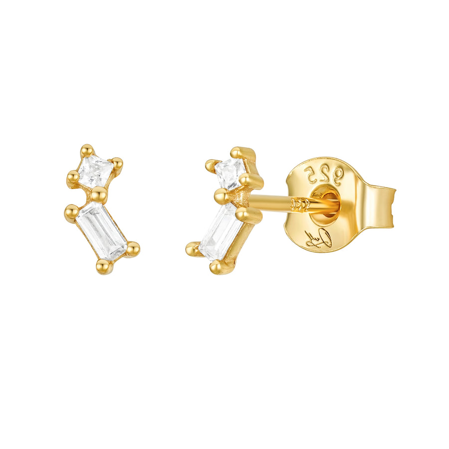 Ava Baguette Cluster Gemstone Gold Studs Earrings- Quill Fine Jewelry