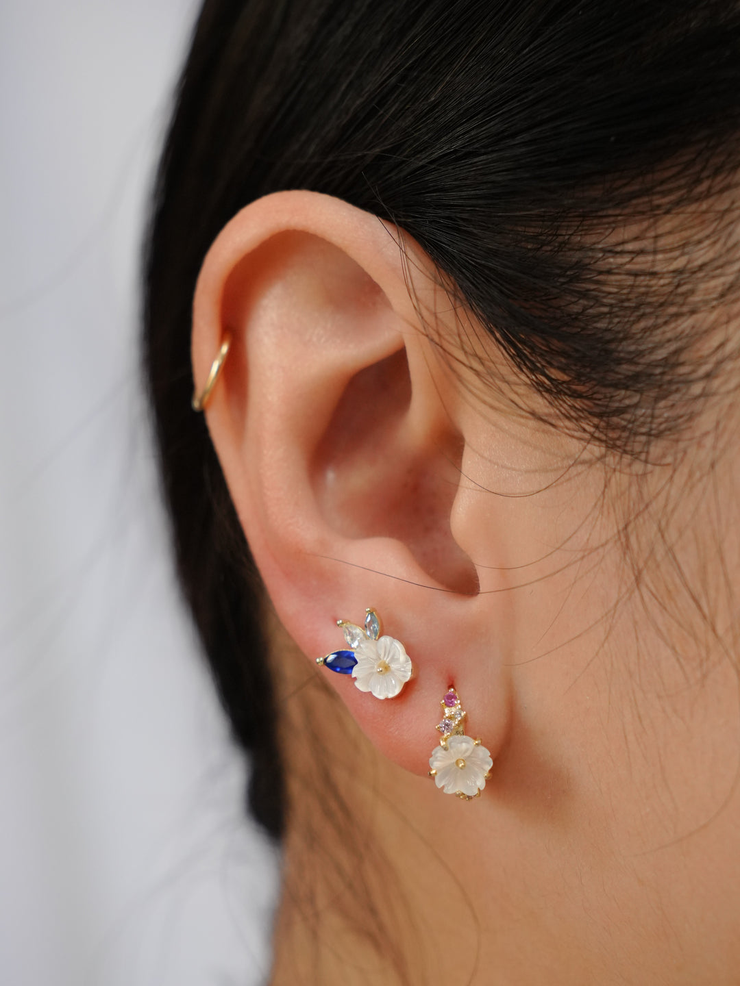 Blossom Pearl Flower 14k Gold Vermeil Huggie Earrings