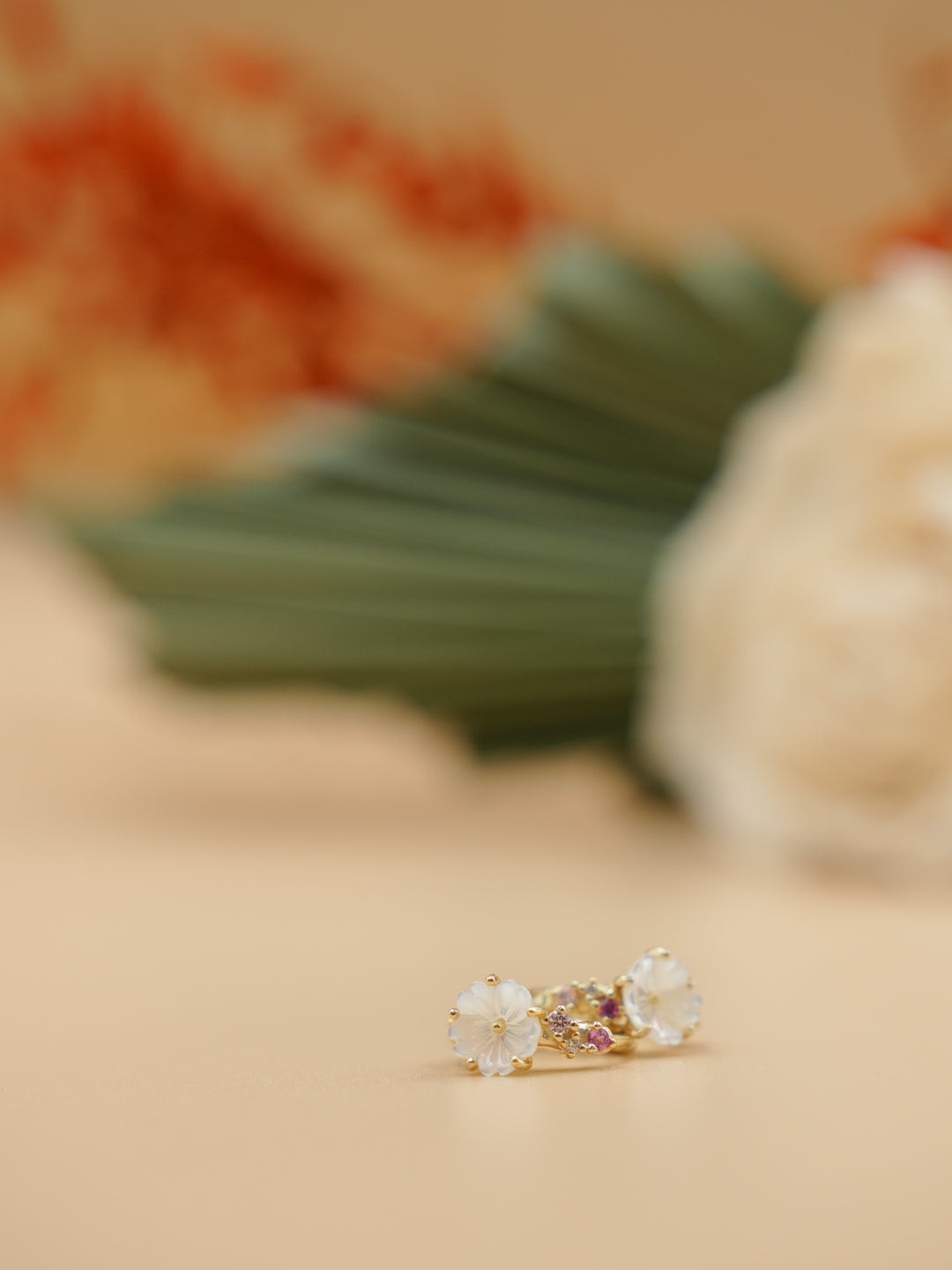 Blossom Pearl Flower 14k Gold Vermeil Huggie Earrings