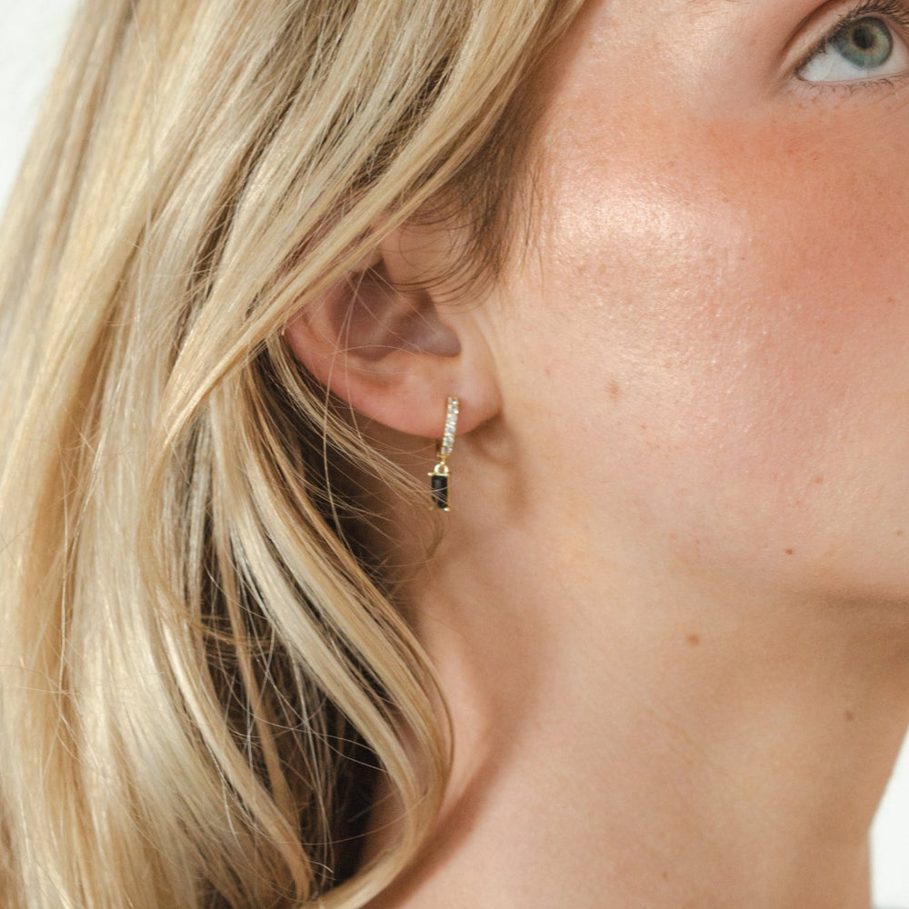 Carrie Gold Drop Baguette Huggie Earrings- Quill Fine Jewelry