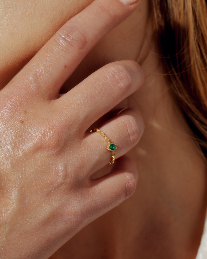 Chloe 14k Gold Vermeil Vintage Inspired Green Open Ring