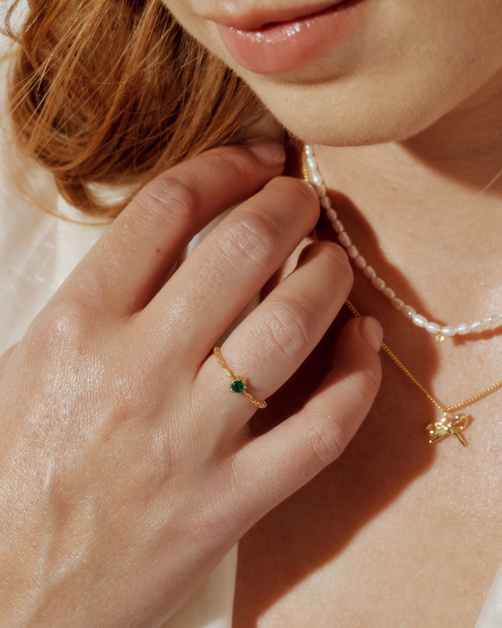 Chloe 14k Gold Vermeil Vintage Inspired Green Open Ring
