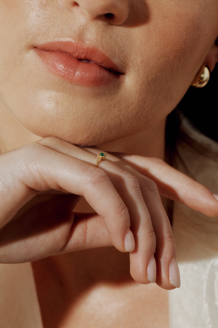 Chloe 14k Gold Vermeil Vintage Inspired Green Open Ring