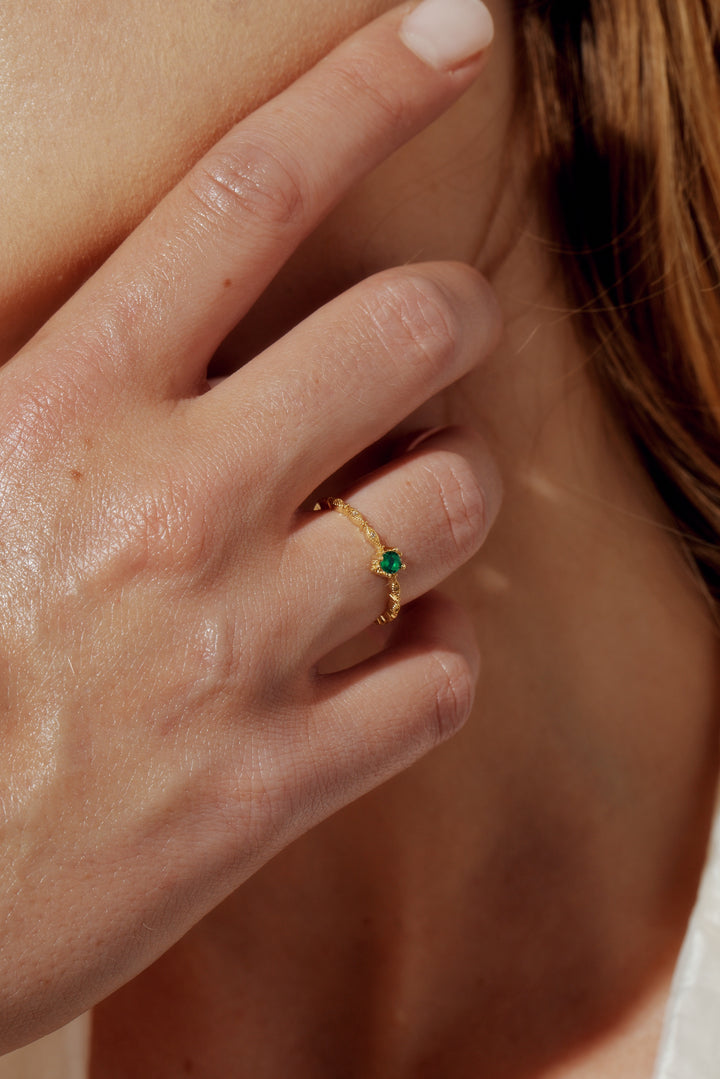 Chloe 14k Gold Vermeil Vintage Inspired Green Open Ring