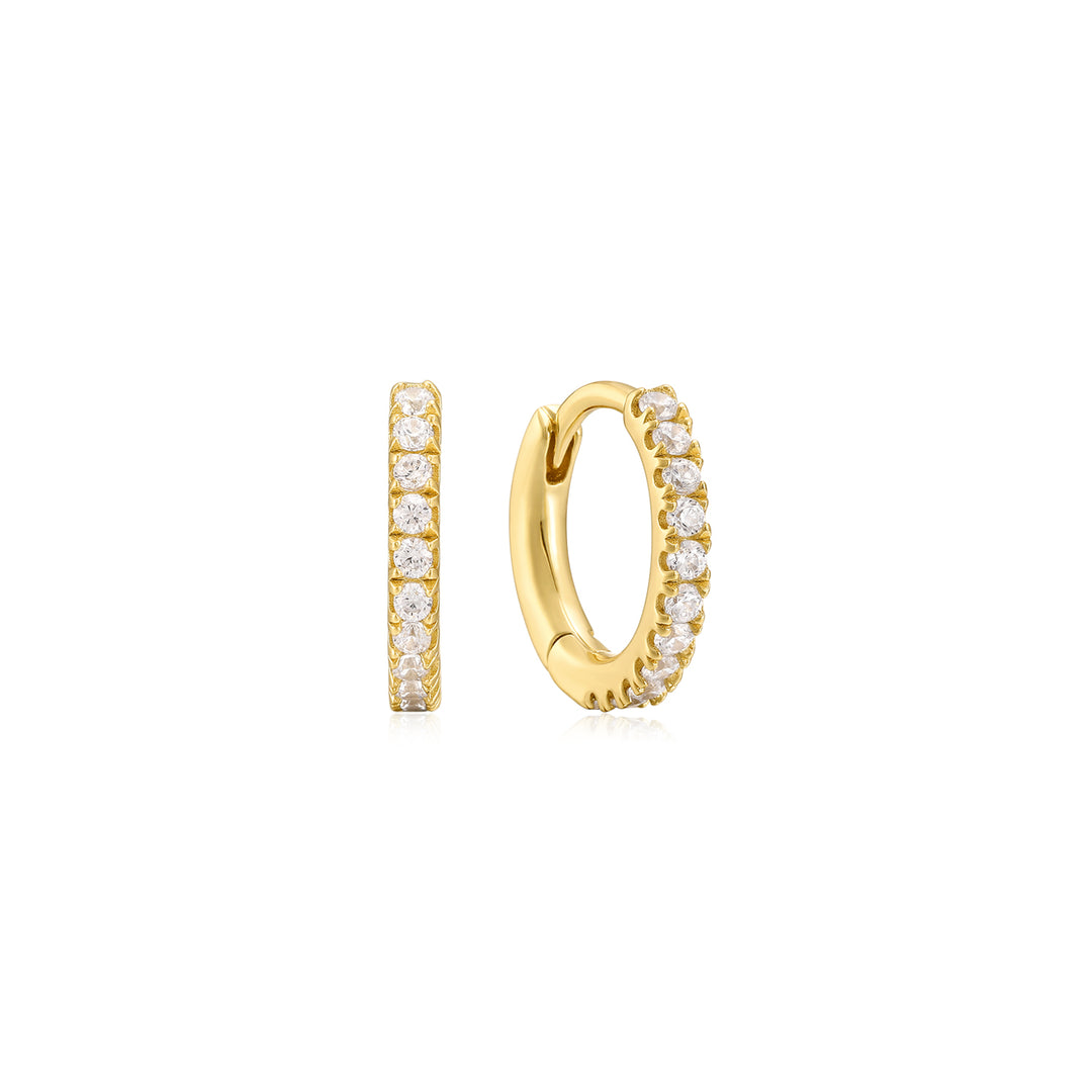 Classic Halo CZ Pave Gold Huggie Earrings- Quill Fine Jewelry