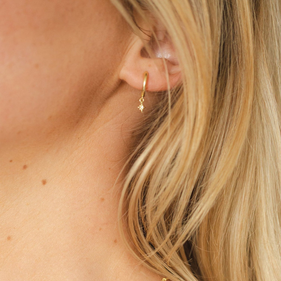 Ella Stardust Gold Drop Huggie Earrings- Quill Fine Jewelry