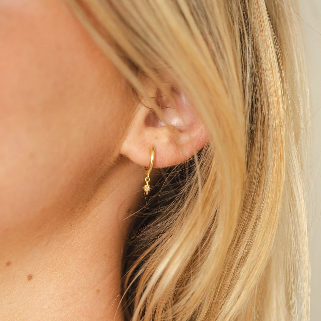 Ella Stardust Gold Drop Huggie Earrings- Quill Fine Jewelry