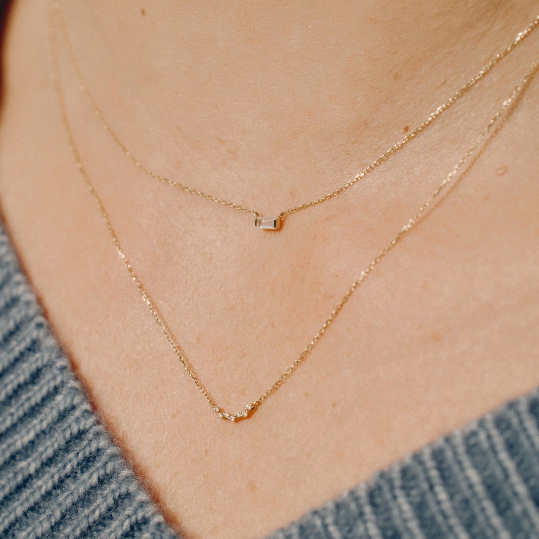 Elsa CZ Baguette Pendant 14k Solid Gold Necklace- Quill Fine Jewelry