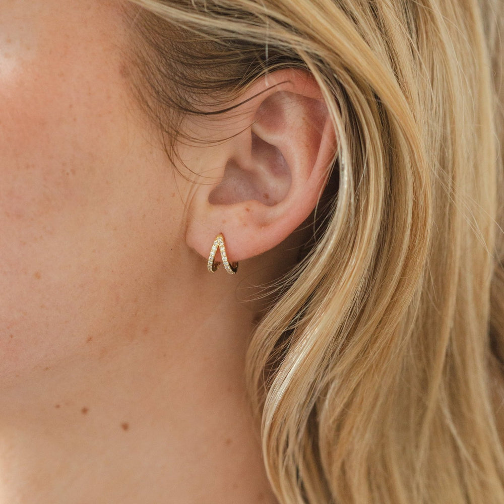 Gal Gold Double Hoop Huggie Earrings- Quill Fine Jewelry