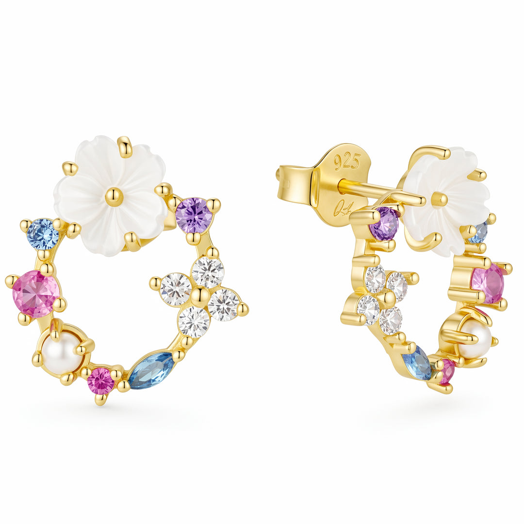 Jardin 14K Gold Vermeil Floral Gemstone Hoop Earrings