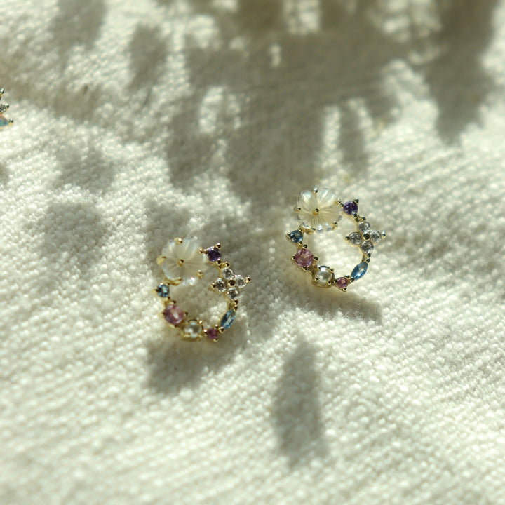 Jardin 14K Gold Vermeil Floral Gemstone Hoop Earrings