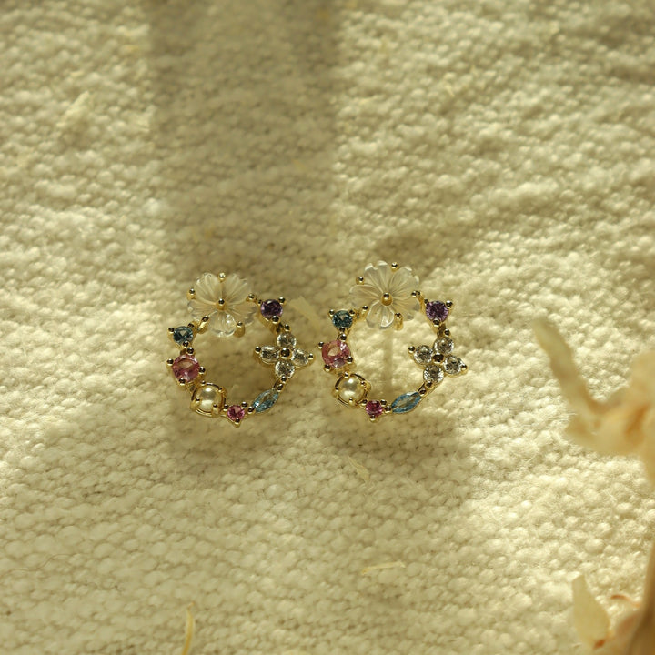 Jardin 14K Gold Vermeil Floral Gemstone Hoop Earrings