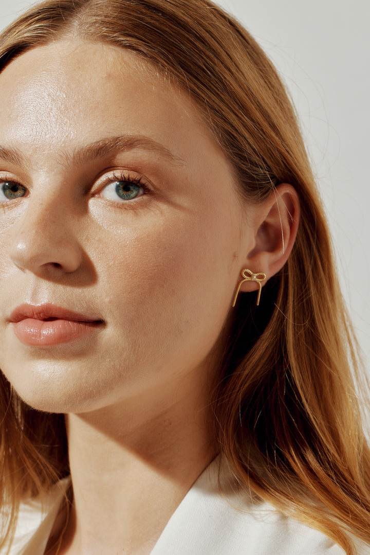 June 14k Gold Vermeil Pearl Bow Drop Post Earrings