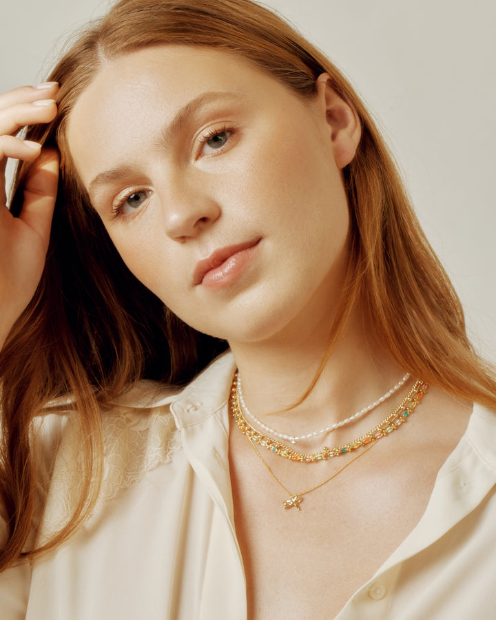 June 14k Gold Verneil Star Charm Pearl Necklace