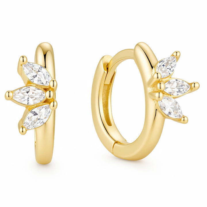 Laurel 14K gold vermeil huggie earrings with marquise cubic zirconia stones