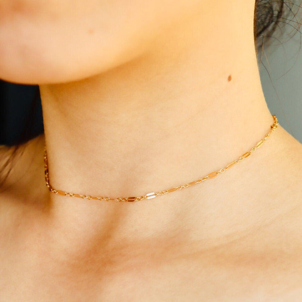 Luna Sequin Gold Chain Choker Necklace- Quill Fine Jewelry