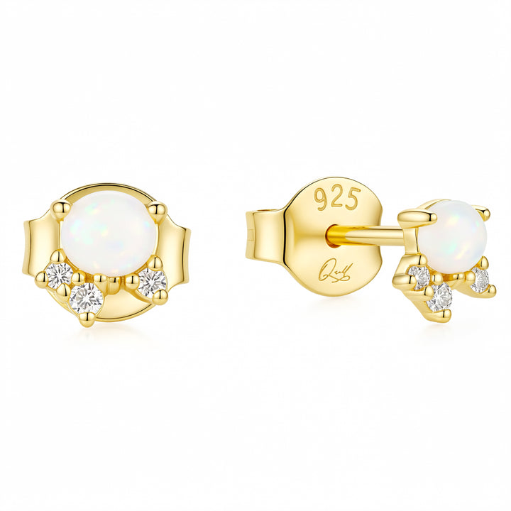 Muse 14K gold vermeil white opal stud earrings with cubic zirconia accents