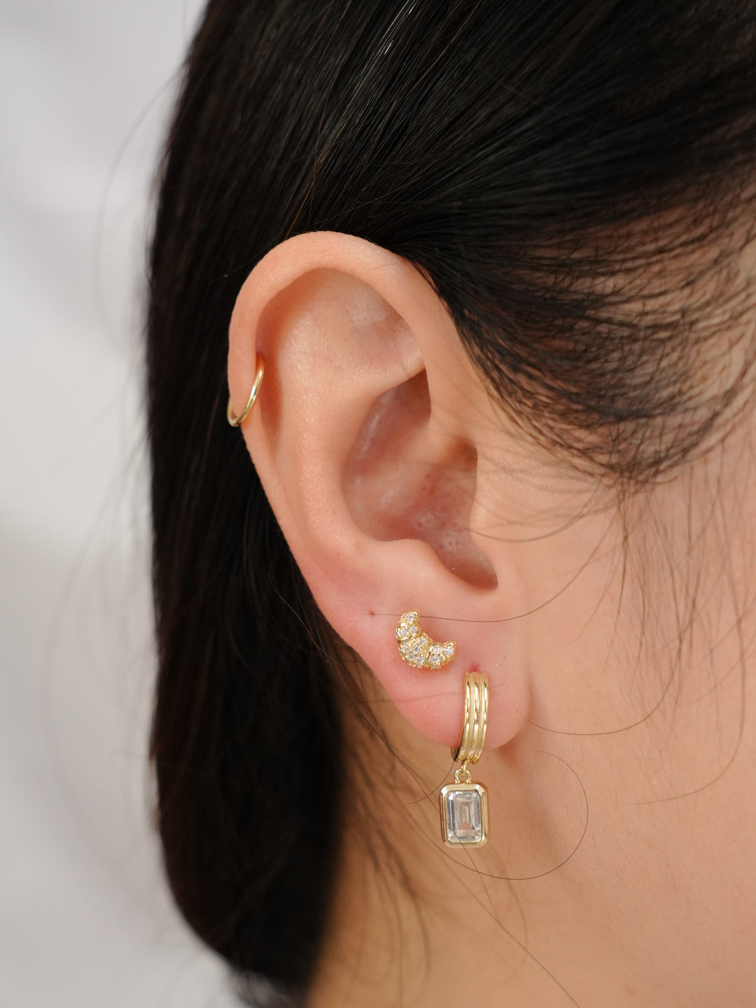 Arya Square CZ 14k Gold Vermeil Dangle Huggie Earrings