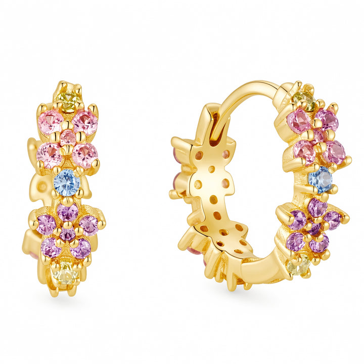 Posy 14K gold vermeil floral huggie earrings with multicolor cubic zirconia