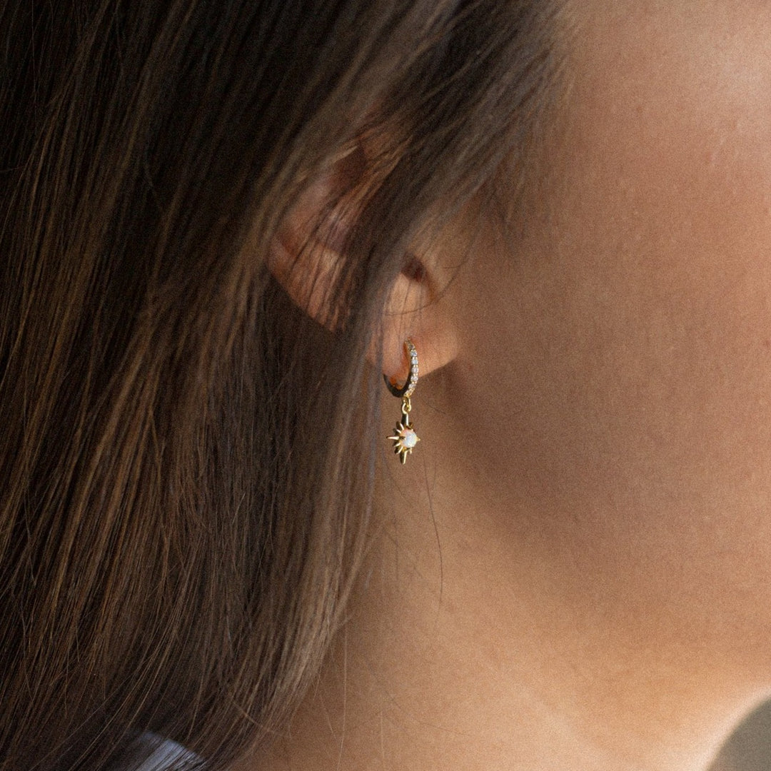 Savannah Opal Starburst Charm Huggie Earrings- Quill Fine Jewelry