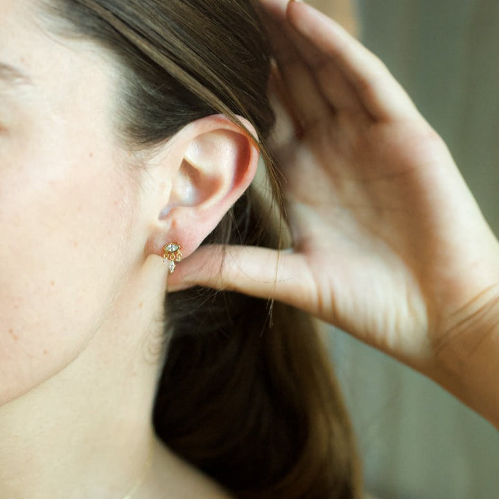 Gold Dangle Evil Eye Stud Earrings- Quill Fine Jewelry 