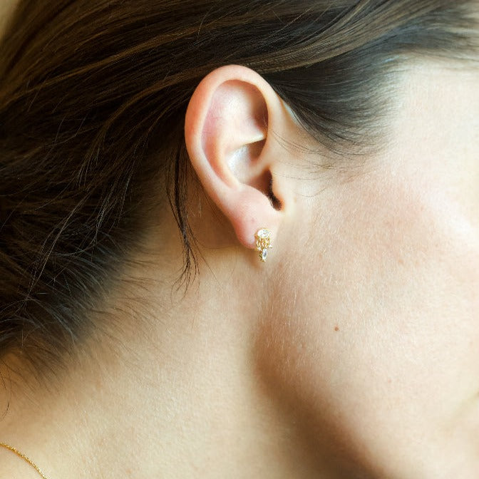 Gold Dangle Evil Eye Stud Earrings- Quill Fine Jewelry 