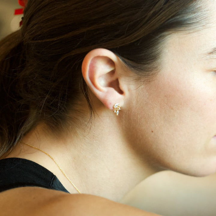 Gold Dangle Evil Eye Stud Earrings- Quill Fine Jewelry 