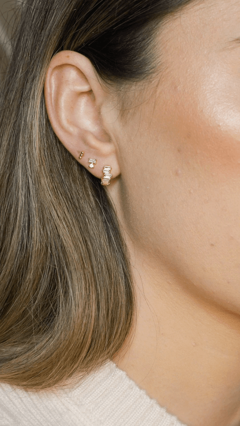 Irregular CZ Gold Huggie Earrings- Quill Fine Jewelry