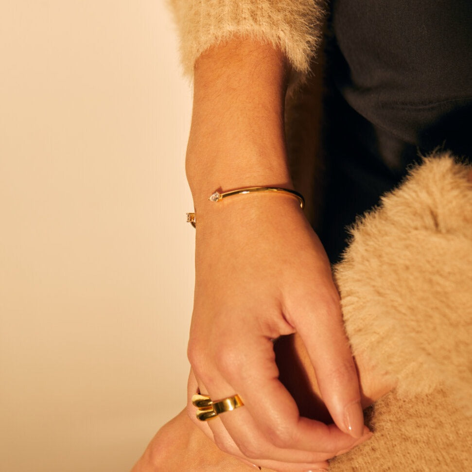 Pear CZ Gold Cuff Bangle Bracelet- Quill Fine Jewelry