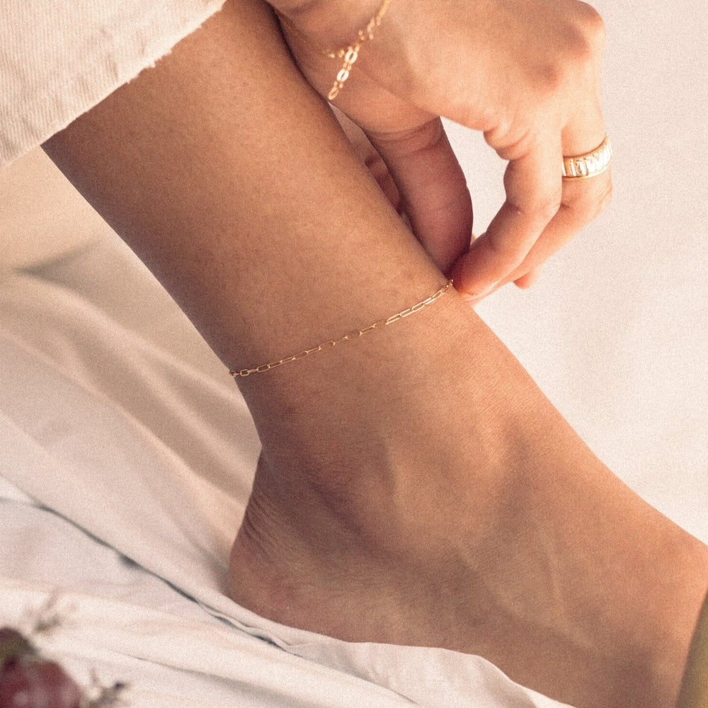 Square Link Gold Anklet- Quill Fine Jewelry