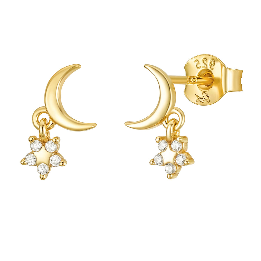 Stella Gold Moon and Star Dangle Earring Studs-Quill Fine Jewelry