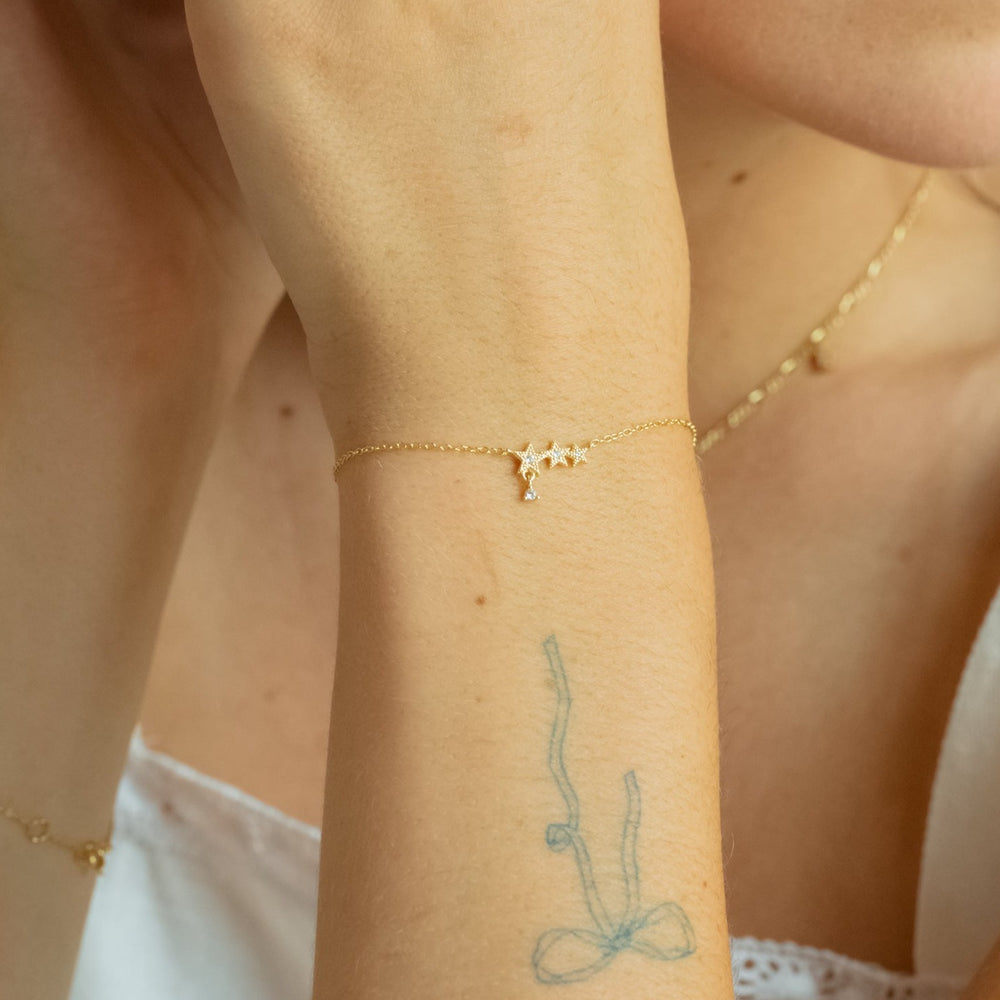 Stella Triple Stars Gold Charm Bracelet- Quill Fine Jewelry