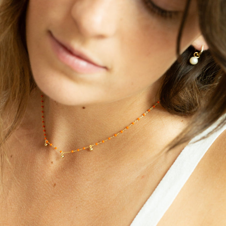 Zola Beaded Station Gold Charm Necklace- Quill Fine Jewelry