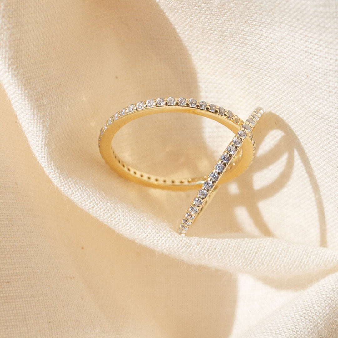 Aurora Thin Gold Ring with White CZ Stones- Quill Fine Jewelry