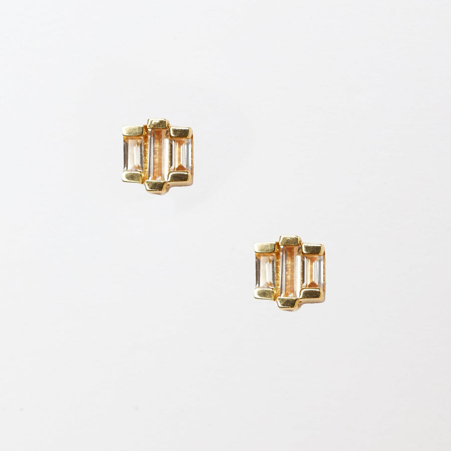 Bianca Baguette Cluster 14k Solid Gold Stud Earrings- Quill Fine Jewelry