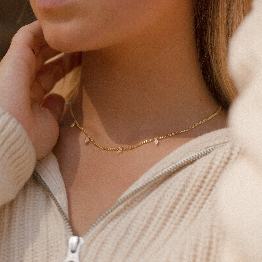 Bree Marquise Station Gold Chain Necklace- Quill Fine Jewelry