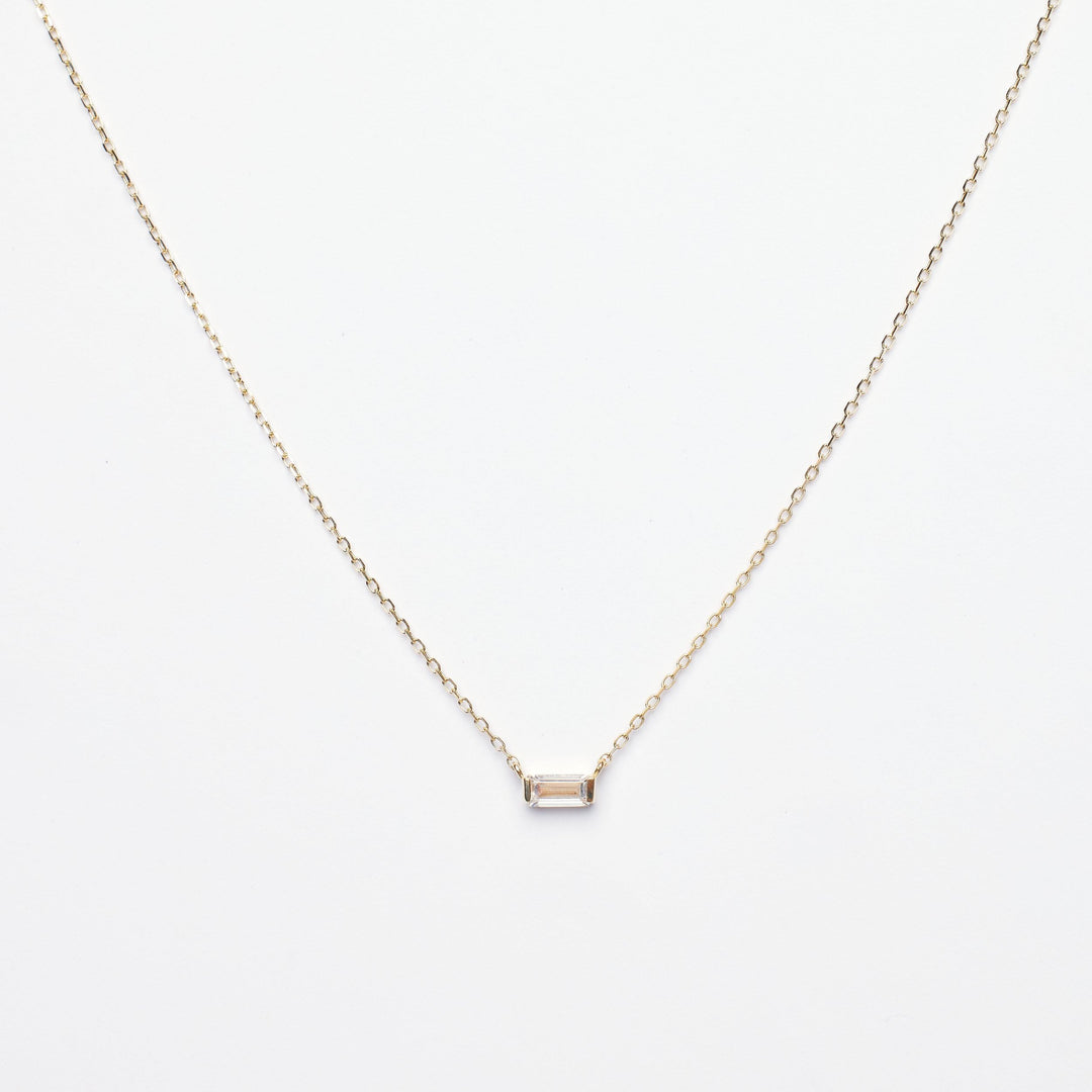 Elsa CZ Baguette Pendant 14k Solid Gold Necklace- Quill Fine Jewelry