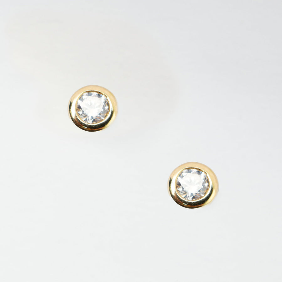 Liv Bezel Set CZ 14k Solid Gold Stud Earrings- Quill Fine Jewelry