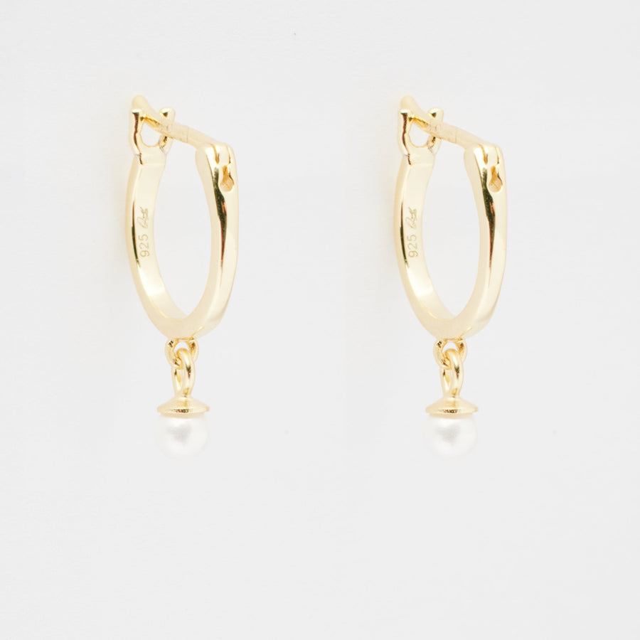 Mae Gold Drop Pearl Huggie Earrings- Quill Fine Jewelry