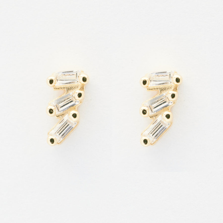 Miu Tiny Triple CZ Baguette Gold Stud Earrings- Quill Fine Jewelry