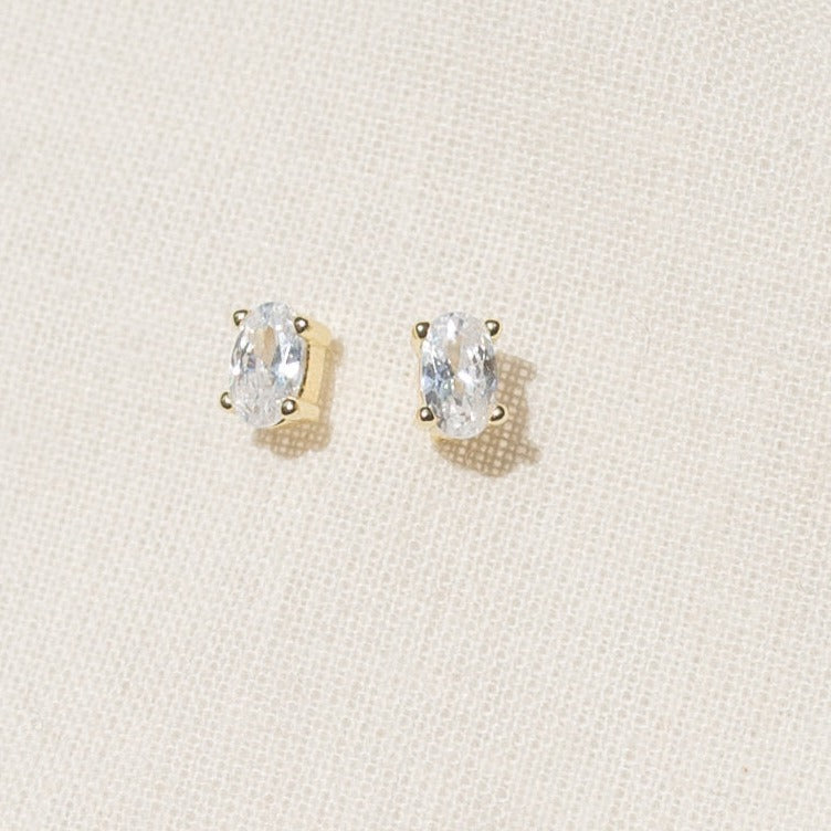 Oval CZ Stone 14k Gold Prong Stud EarringsOval CZ Stone 14k Gold Prong Stud Earrings- Quill Fine Jewelry