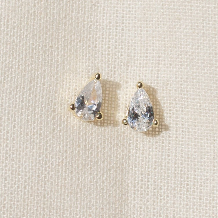 Pear CZ Stone 14k Gold Prong Stud Earrings- Quill Fine Jewelry