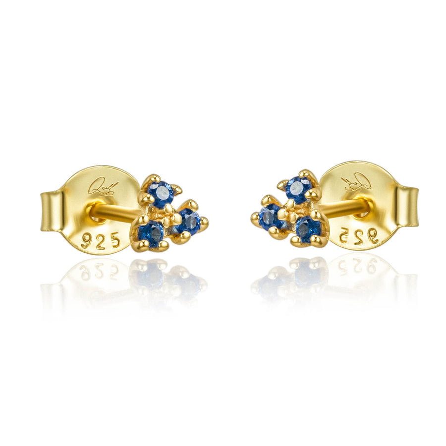 London Triple Blue CZ Stone Stud Earrings- Quill Fine Jewelry