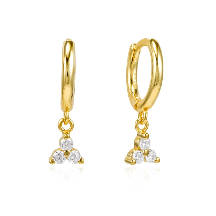 Clover Trio Charm Gold Huggie Earrings- Quill Fine Jewelry