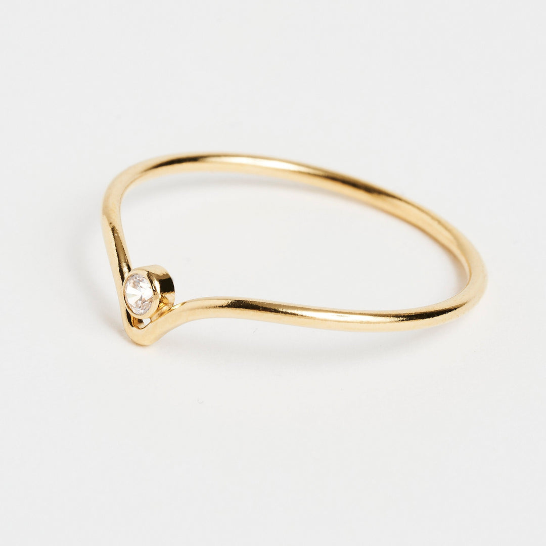 Chevron CZ Gold Curved Ring- Quill Fine Jewelry