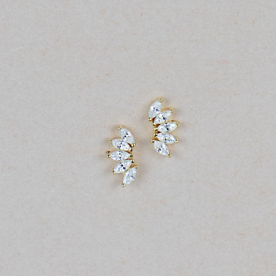 Arc CZ Gold Stud Earrings- Quill Fine Jewelry