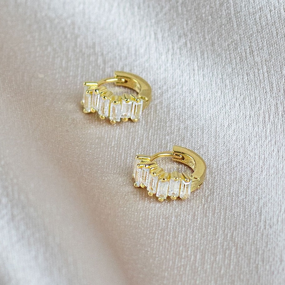Irregular CZ Gold Huggie Earrings- Quill Fine Jewelry