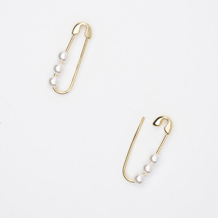 Elle Pearl and Gold Safety Pin Earrings- Quill Fine Jewelry