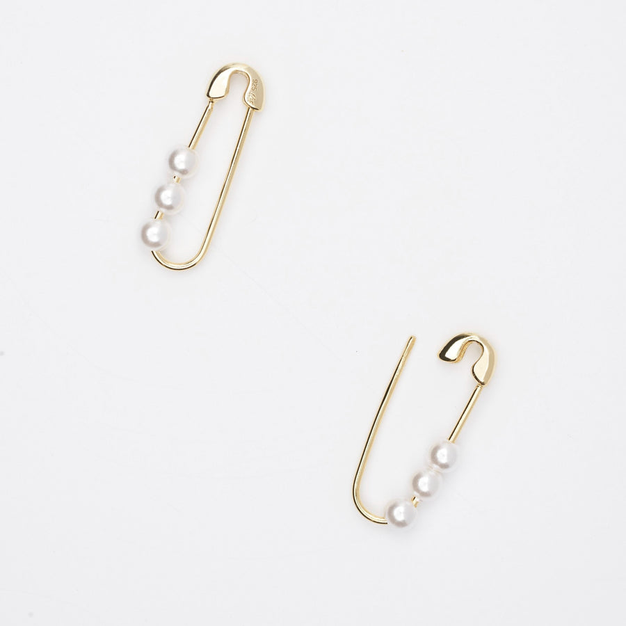 Elle Pearl and Gold Safety Pin Earrings- Quill Fine Jewelry